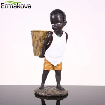 ЕРМАКОВА Африканская фигурка Маленький Мальчик Статуя Племенного ребенка Скульптура Произведение искусства Декор для дома Ваза для хранения Настольная Подставка Орнамент